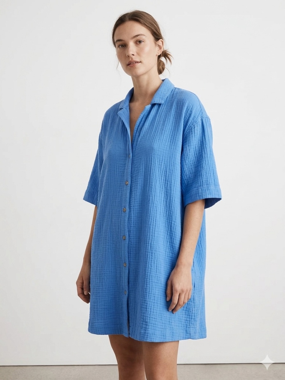 Madewell Lightspun Gauze Mini Shirtdress Oasis Blue Coastal Boho S
